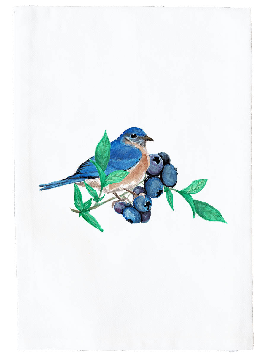 Bluebird and Blueberries Kitchen Towel