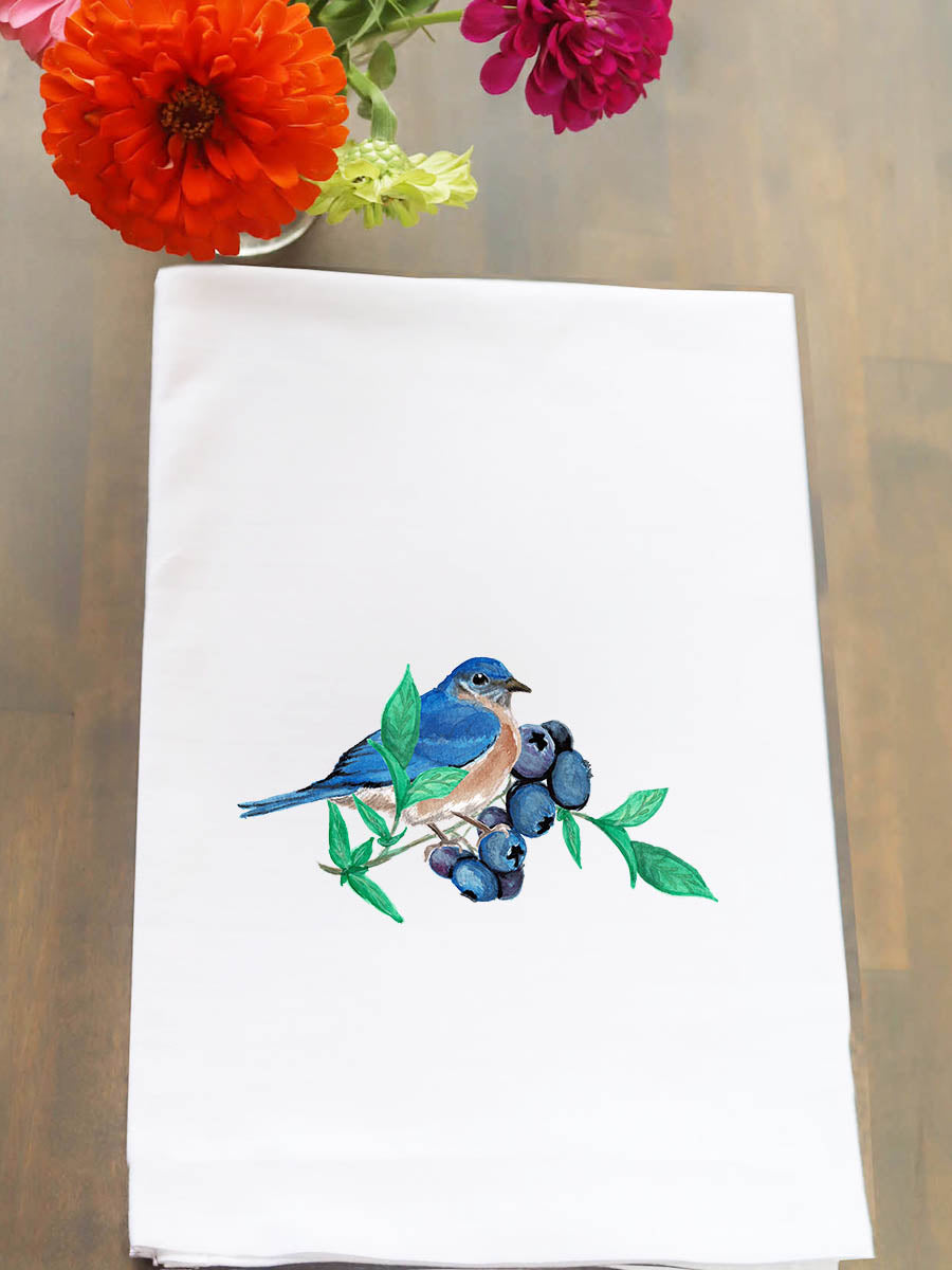 Bluebird and Blueberries Kitchen Towel