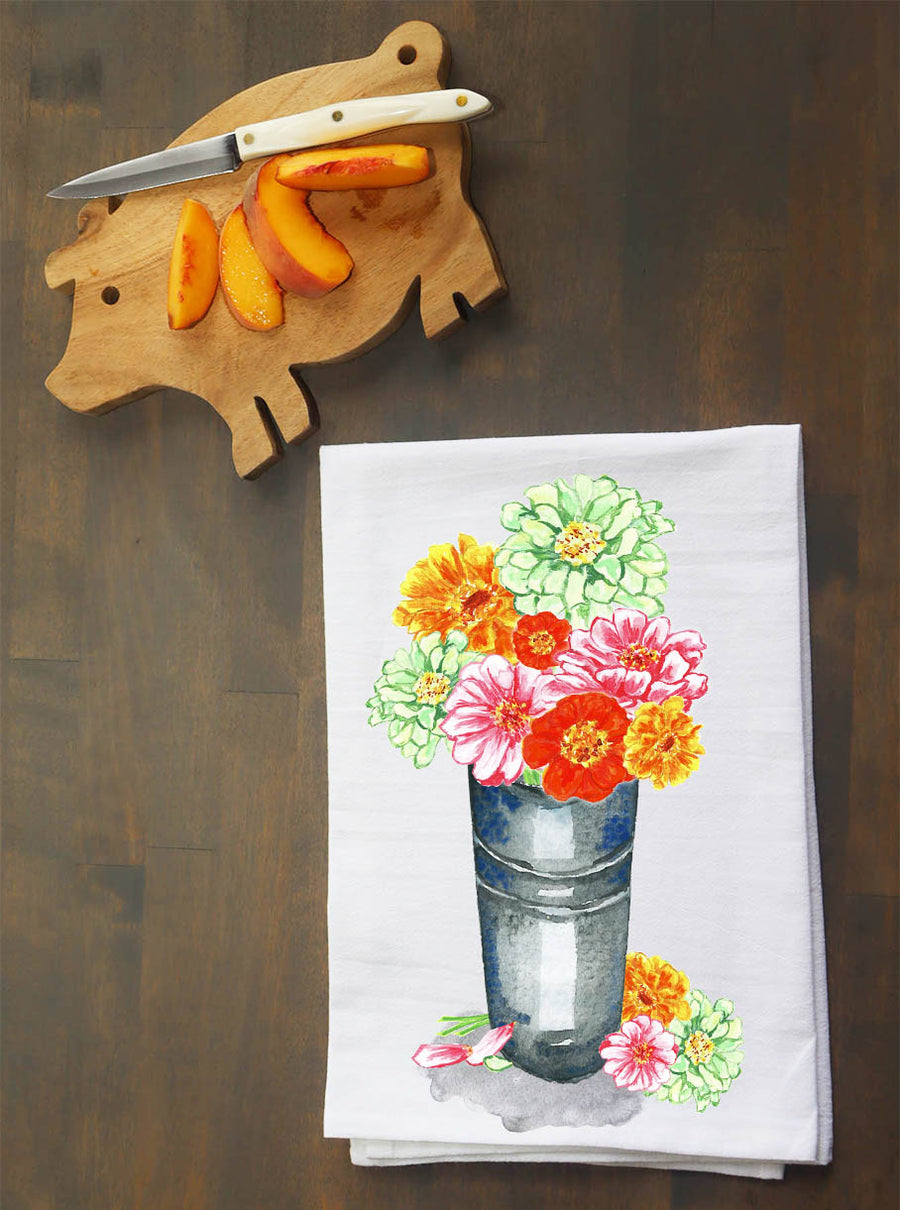 Bucket of Zinnias Kitchen Towel