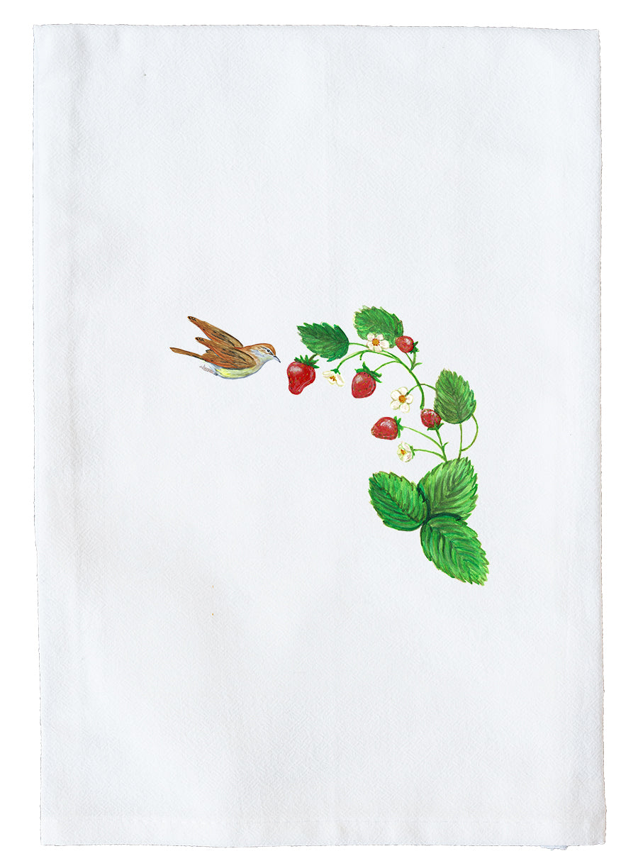 Bird and Strawberry Vine Kitchen Towel