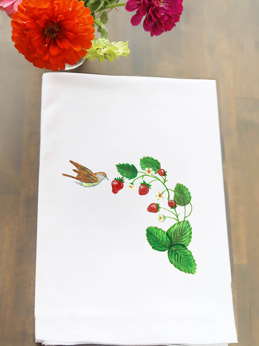 Bird and Strawberry Vine Kitchen Towel