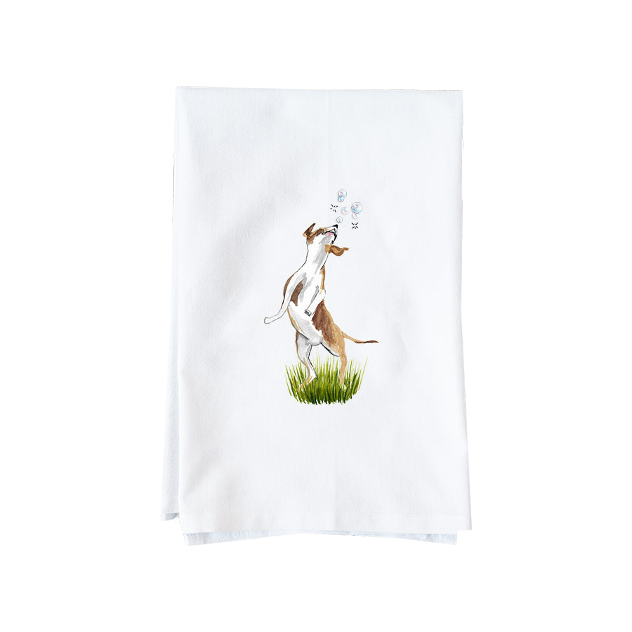 Dog Leaping at Bubbles Kitchen Towel