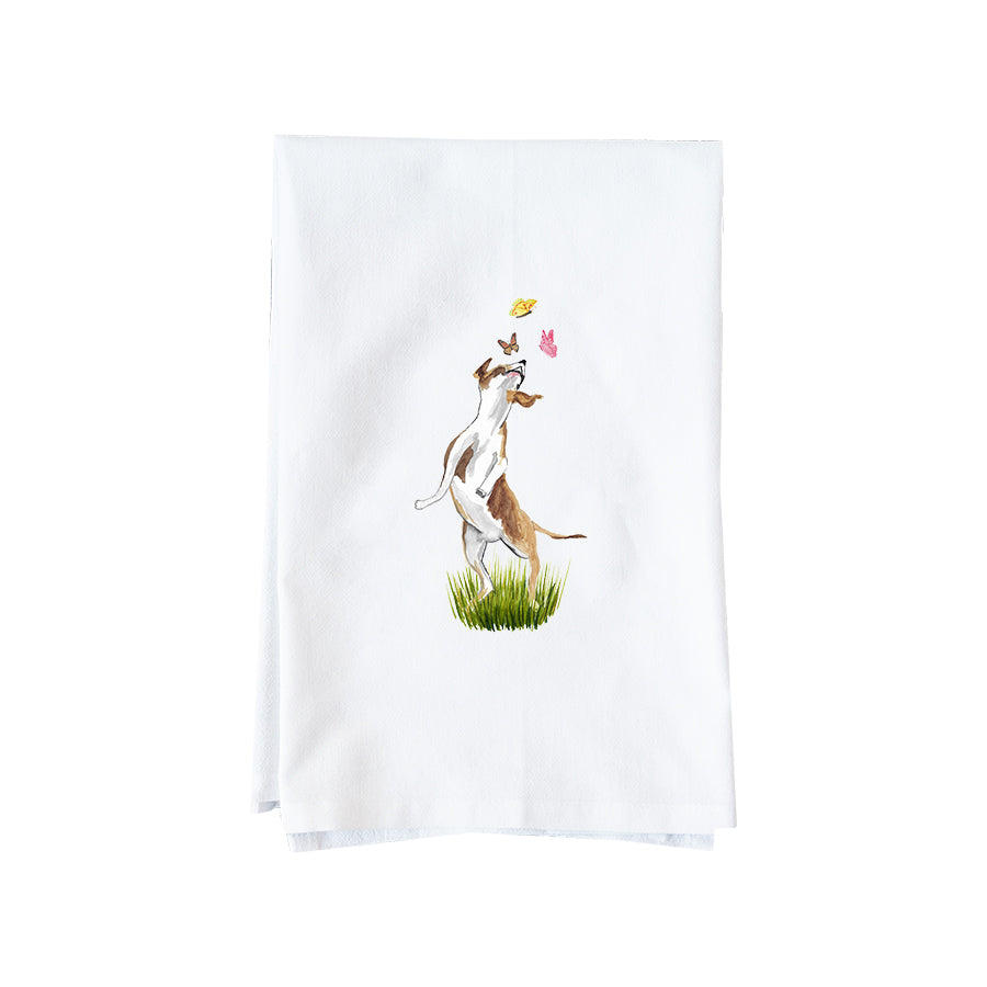 Dog Leaping at Butterflies Kitchen Towel