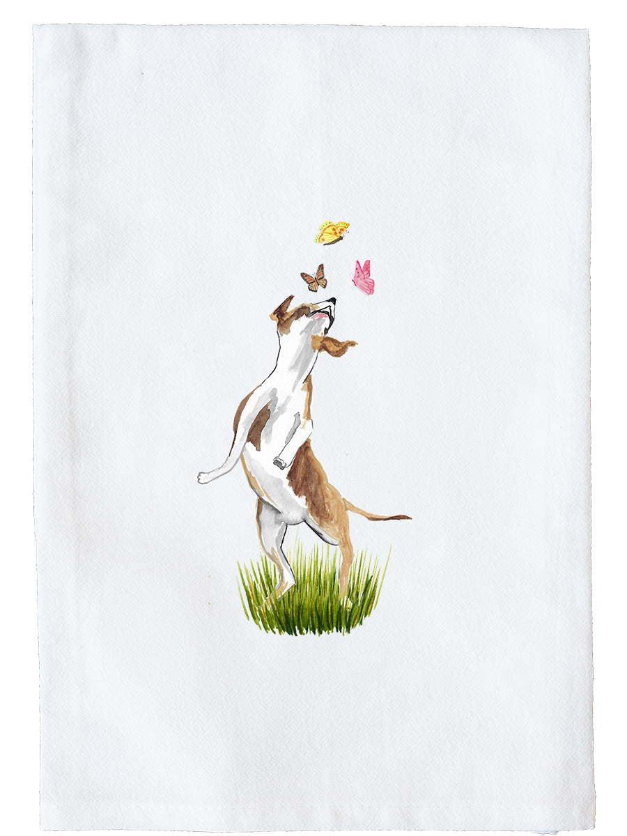 Dog Leaping at Butterflies Kitchen Towel