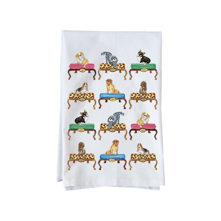 Dogs On Ottomans  Kitchen Towel