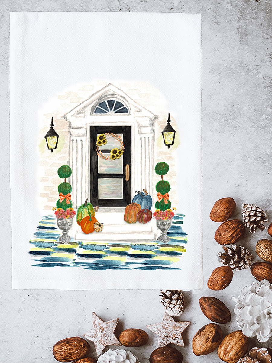 Fall House Facade Personalize Option Kitchen Towel
