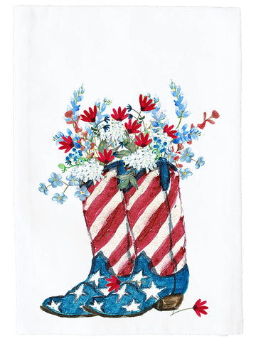Patriotic Boots Floral Arrangement Kitchen Towel