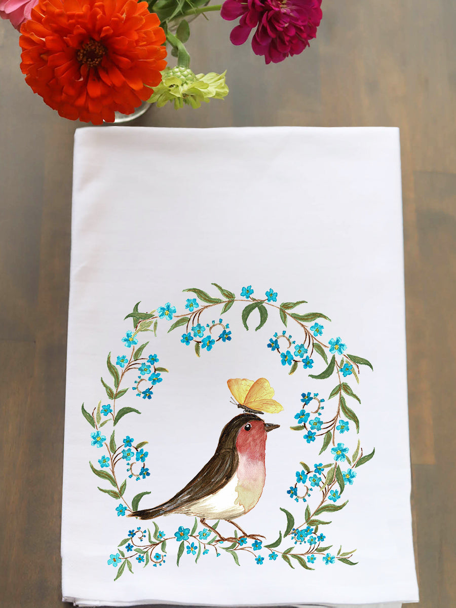 Robin With Butterfly Kitchen Towel