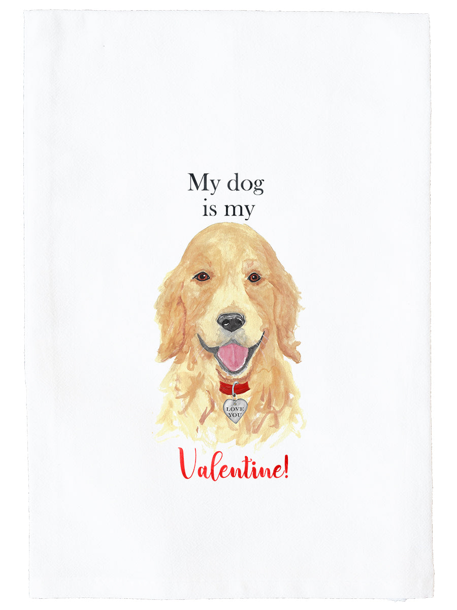 Golden Dog is My Valentine Kitchen Towel