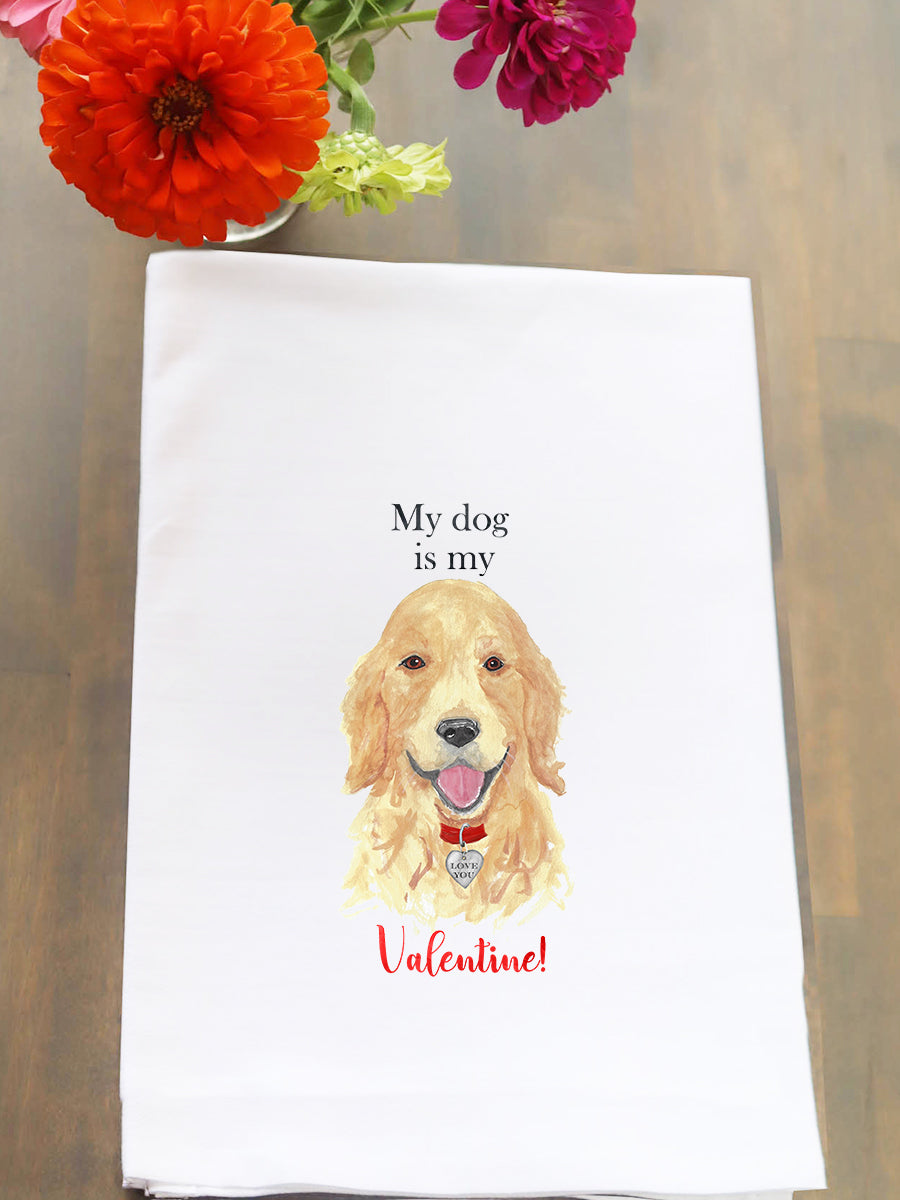 Golden Dog is My Valentine Kitchen Towel