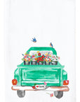 Green Truck With Flowers Kitchen Towel