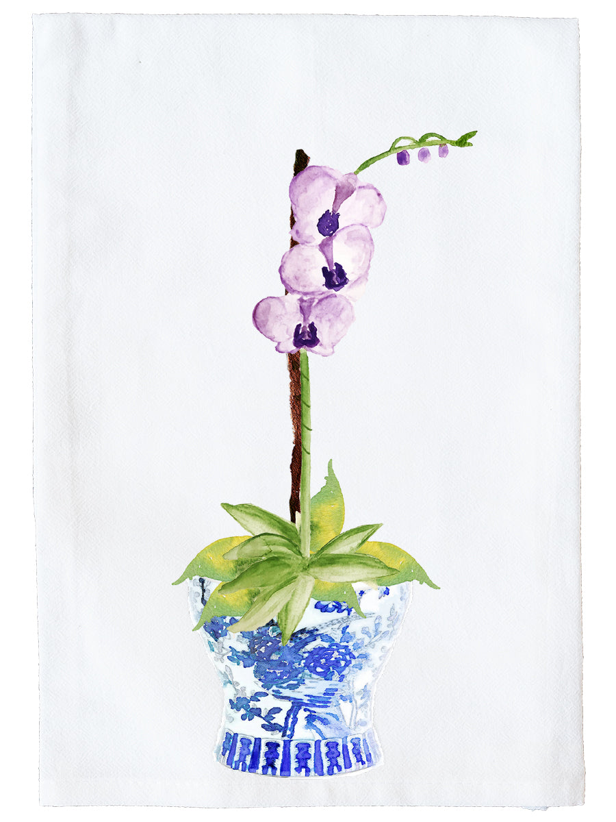 Ginger Jar With Purple Orchid Kitchen Towel