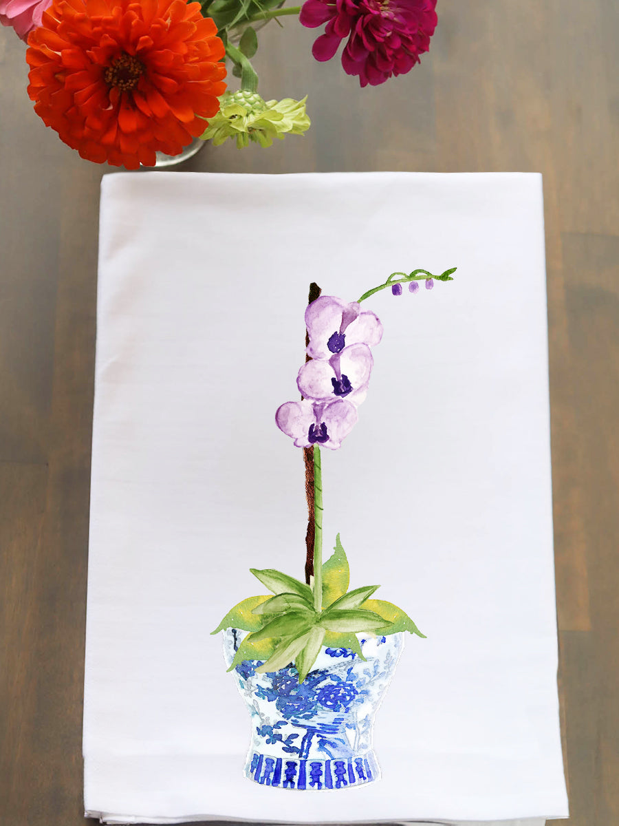 Ginger Jar With Purple Orchid Kitchen Towel