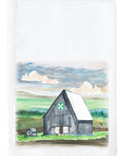 Gray Barn With Star and Animals Kitchen Towel