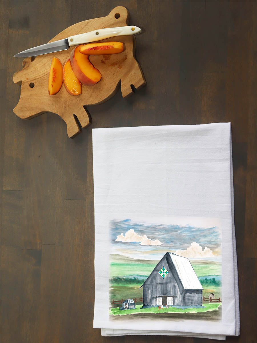 Gray Barn With Star and Animals Kitchen Towel