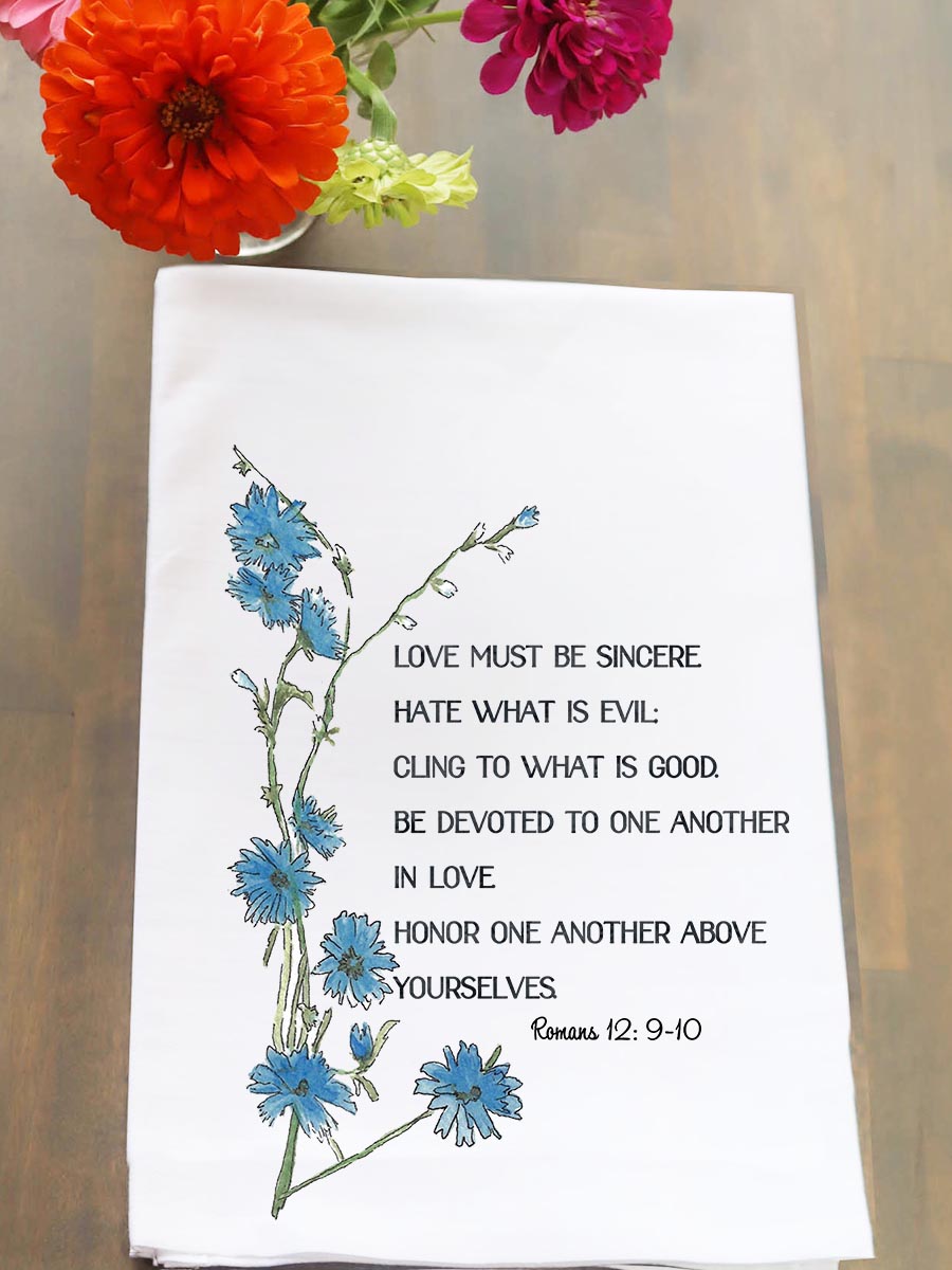 Honor One Another Romans 12 Floral Kitchen Towel