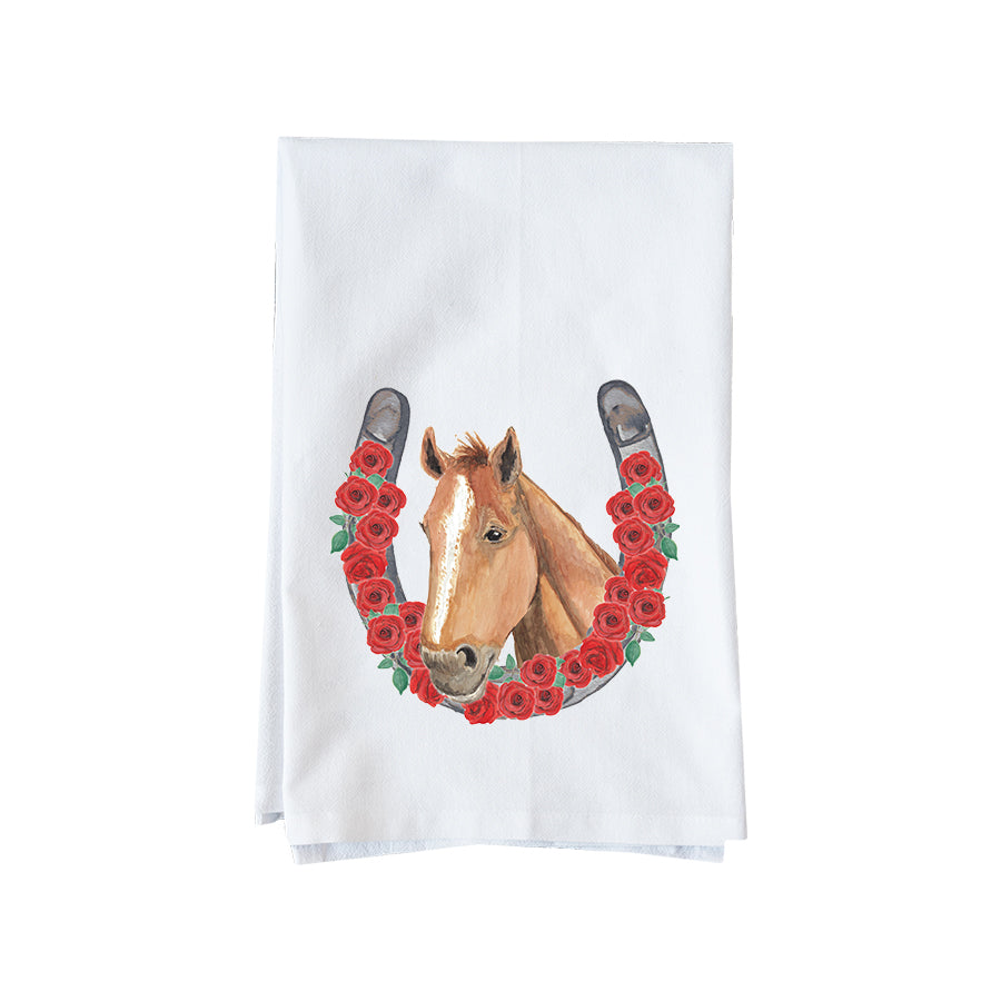 Horse Horseshoe Roses Derby Kitchen Towel