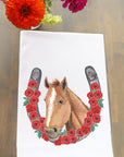 Horse Horseshoe Roses Derby Kitchen Towel