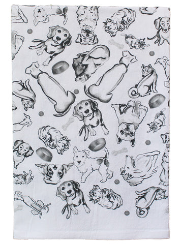 Black and White Dog Collage Kitchen Towel