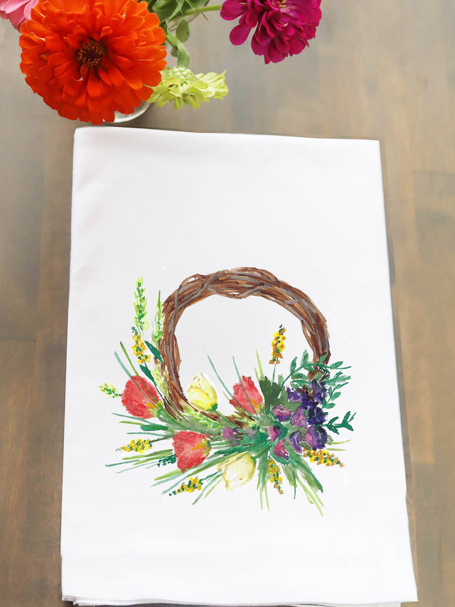 Mixed Floral Wreath Kitchen Towel