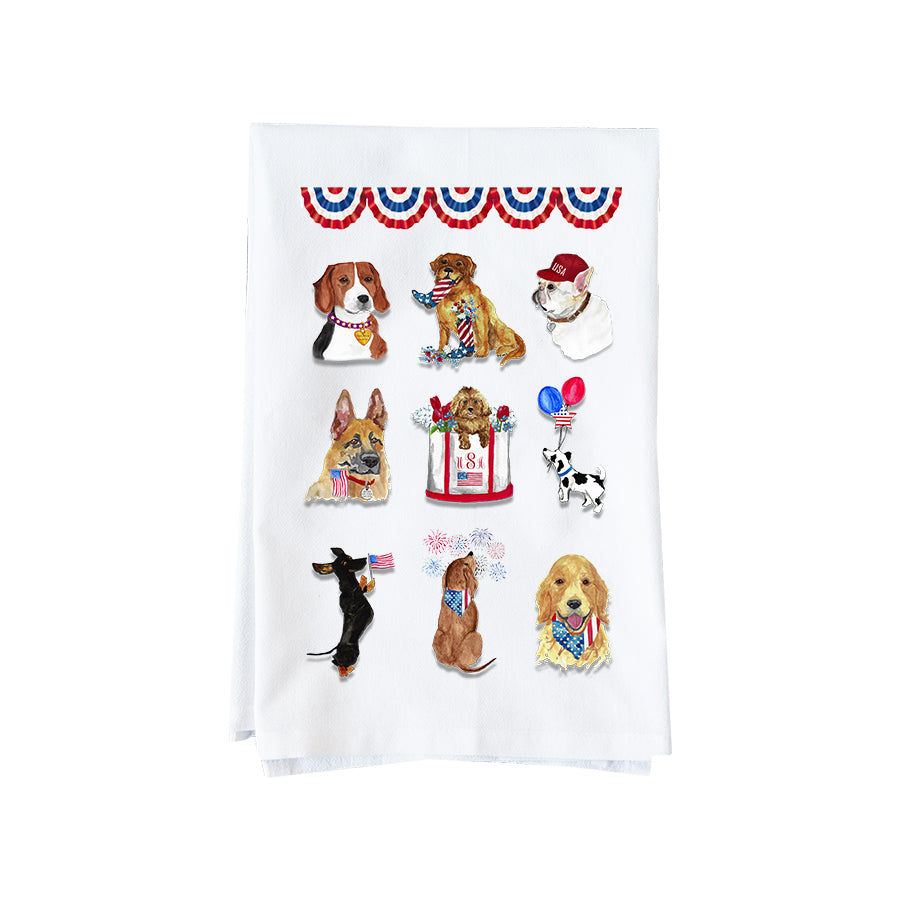 Patriotic Dog Collage Kitchen Towel