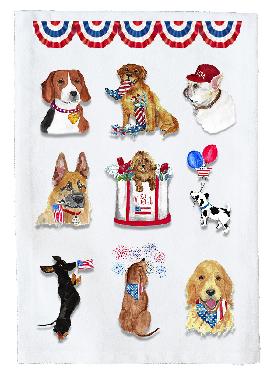 Patriotic Dog Collage Kitchen Towel