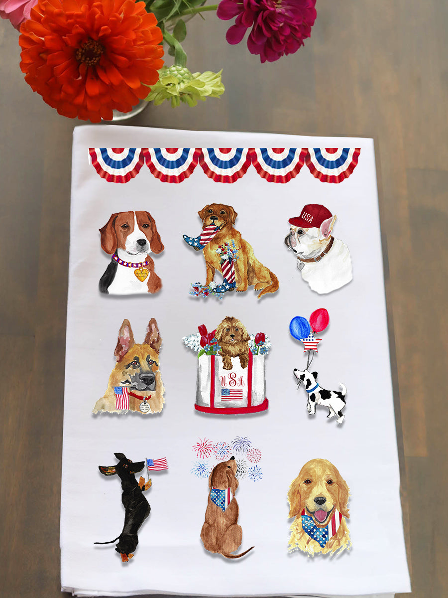 Patriotic Dog Collage Kitchen Towel