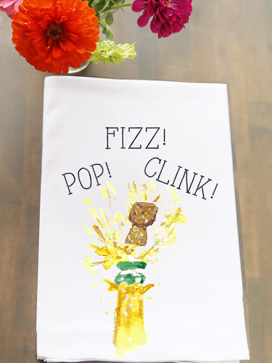 Pop Fizz Clink Champagne Kitchen Towel