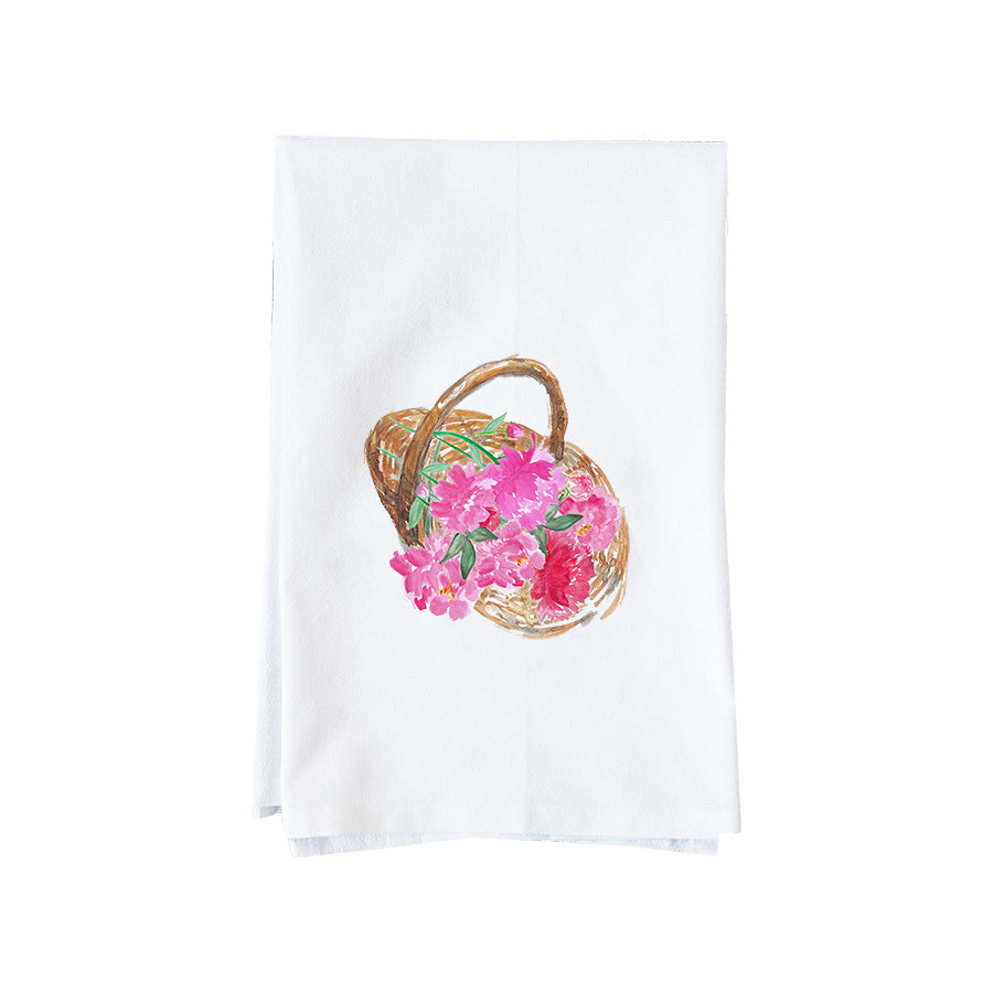 Peonies In Basket Kitchen Towel