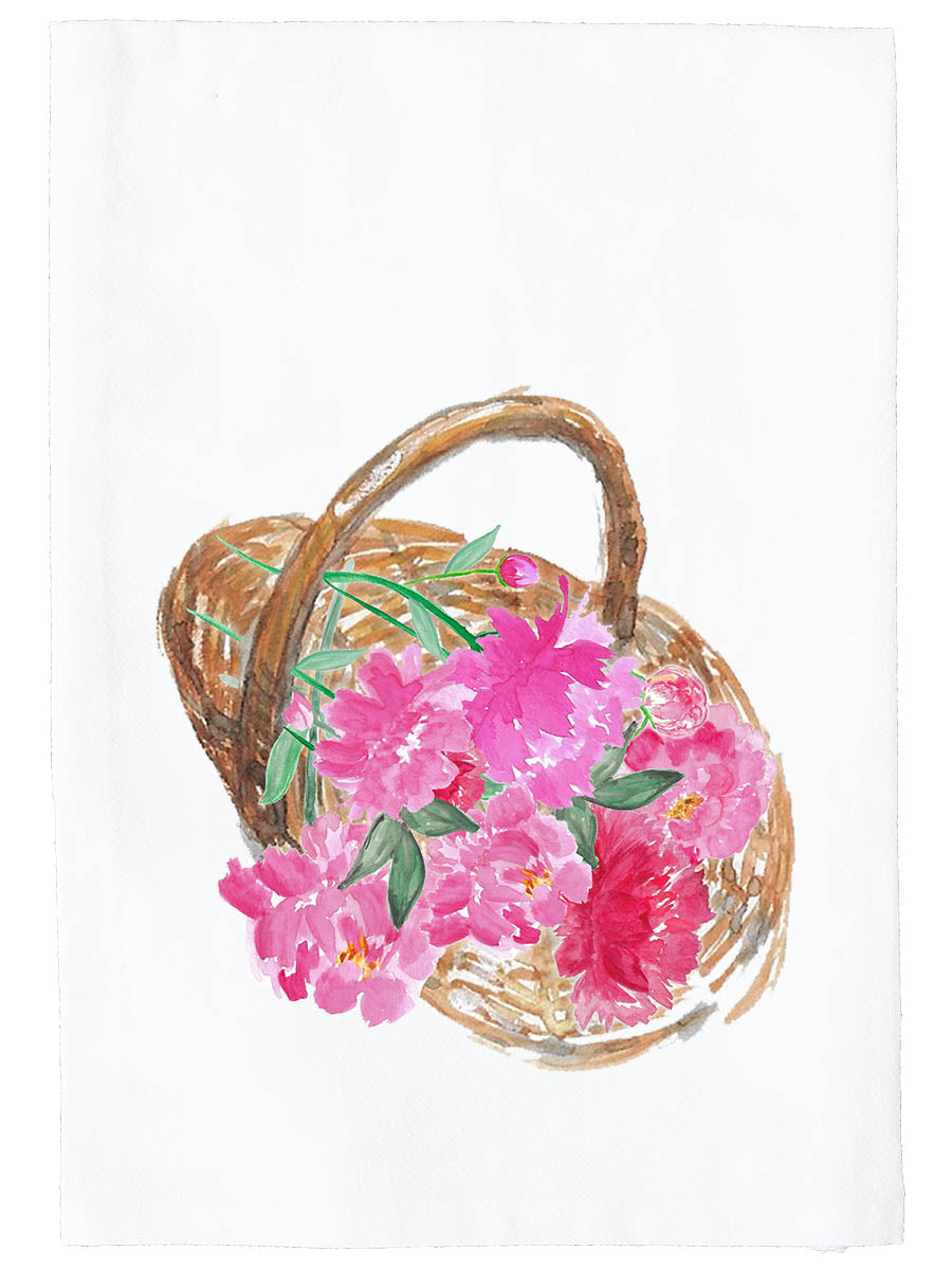 Peonies In Basket Kitchen Towel