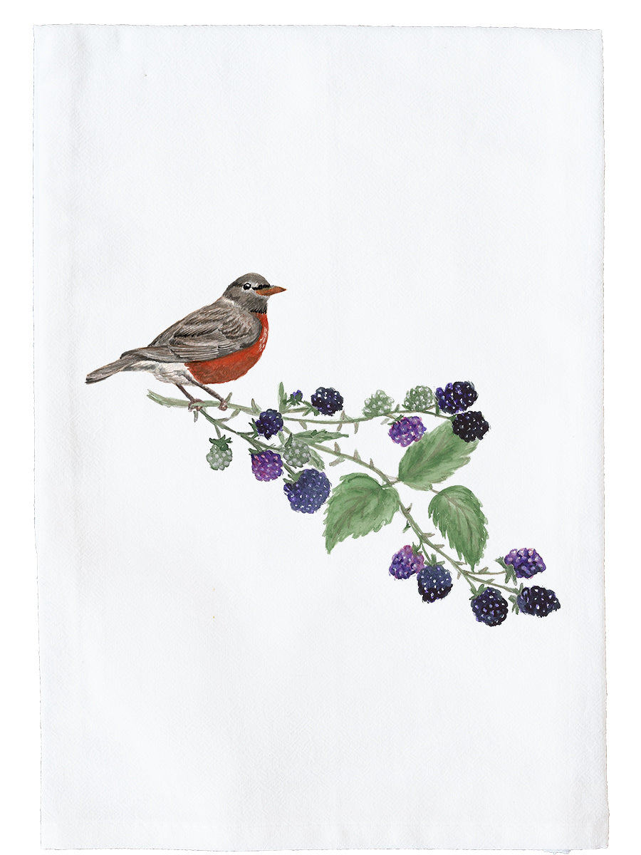 Robin And Blackberries Kitchen Towel