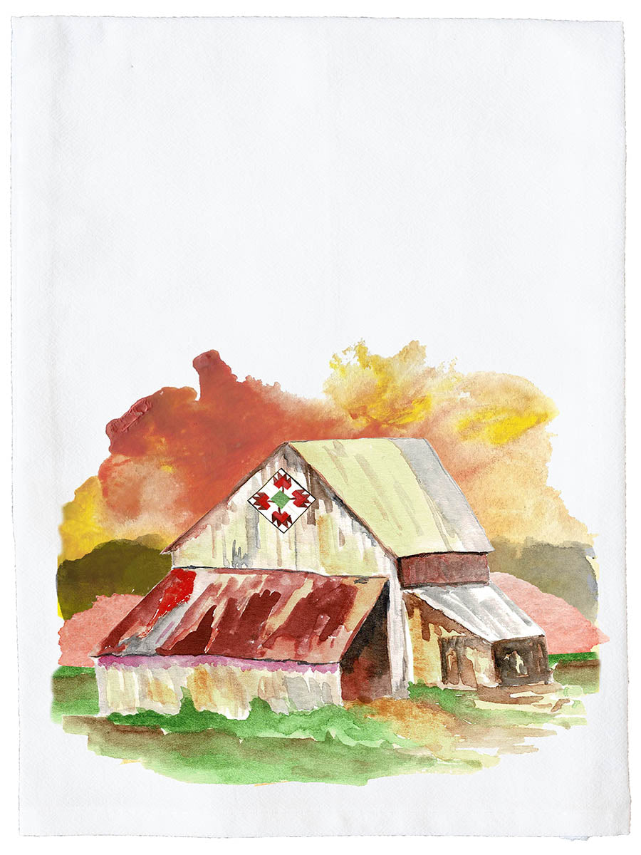 Vintage Barn with Star Kitchen Towel