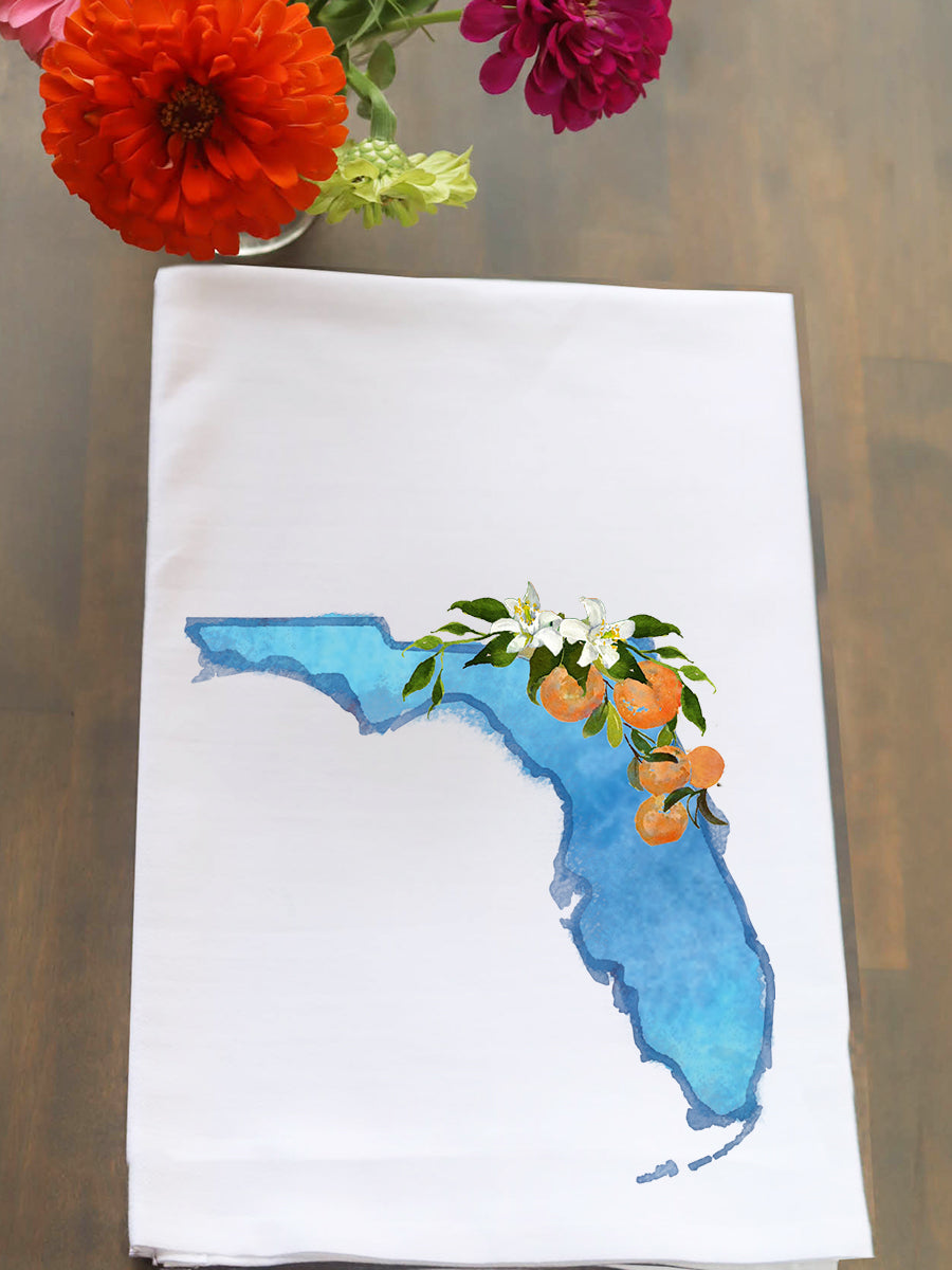 Floral Watercolor State Kitchen Towel