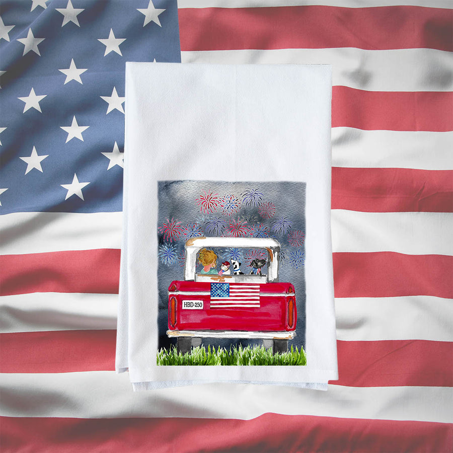 Watching fireworks Kitchen Towel