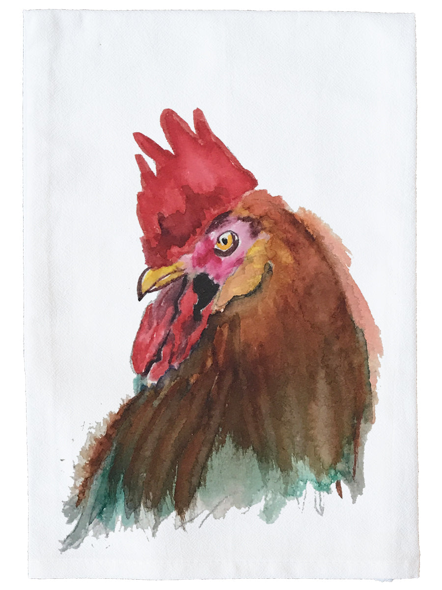 Watercolor rooster Kitchen Towel