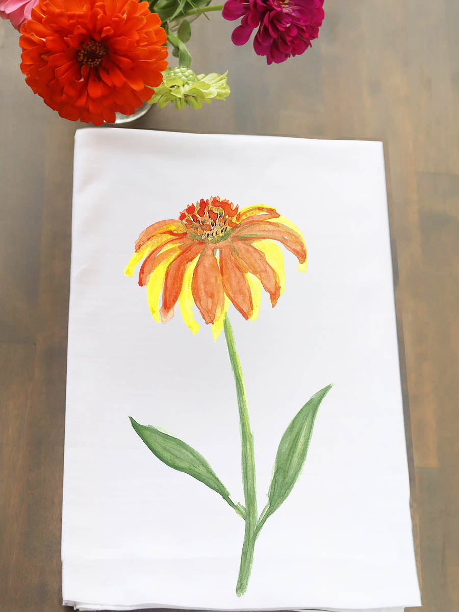 Yellow and Orange Zinnia Kitchen Towel