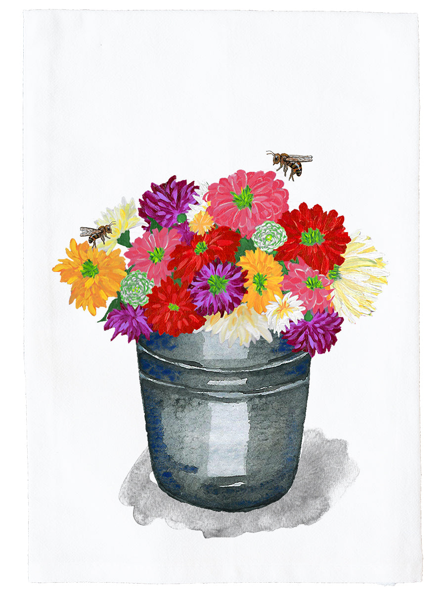 Zinnias In A Bucket Kitchen Towel