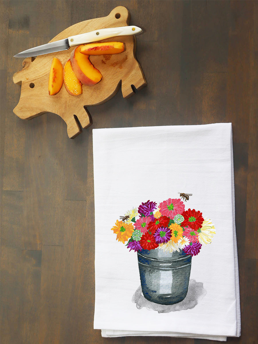 Zinnias In A Bucket Kitchen Towel