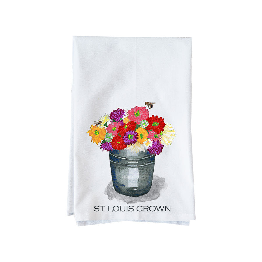 Zinnias In A Bucket St. Louis Kitchen Towel