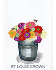 Zinnias In A Bucket St. Louis Kitchen Towel