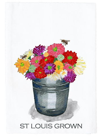 Zinnias In A Bucket St. Louis Kitchen Towel