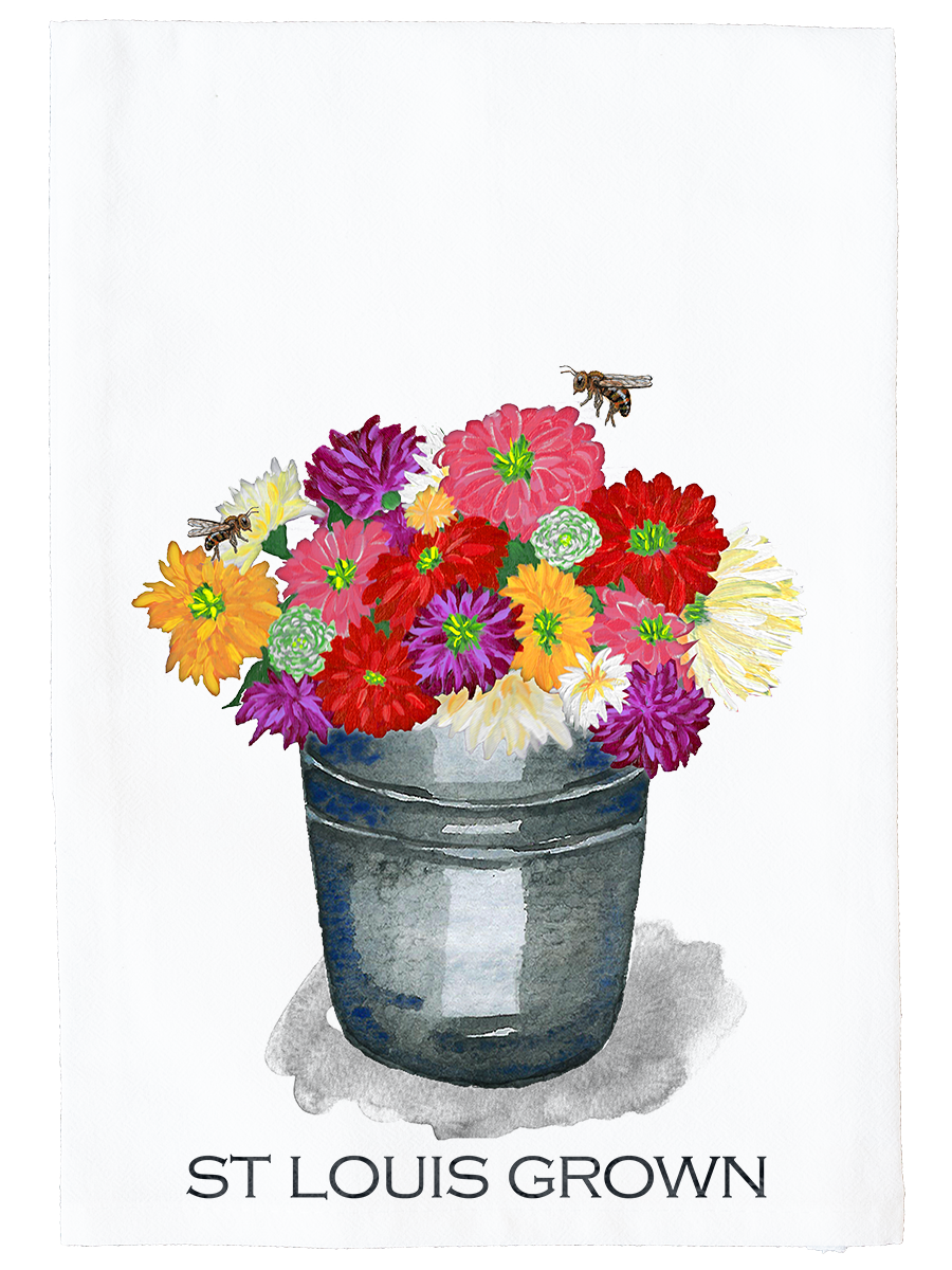 Zinnias In A Bucket St. Louis Kitchen Towel