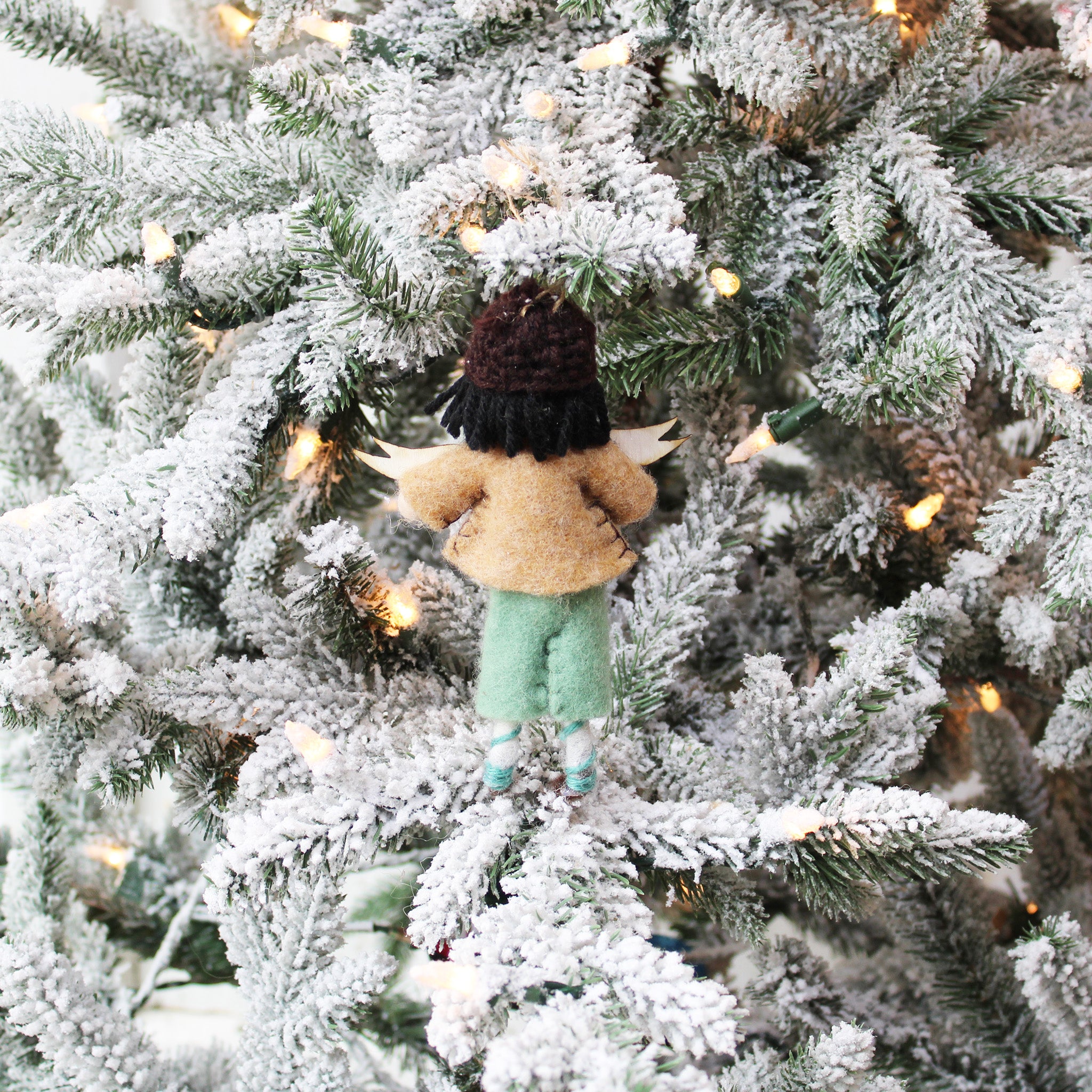 Girl Felted Wood Ornament Personalized