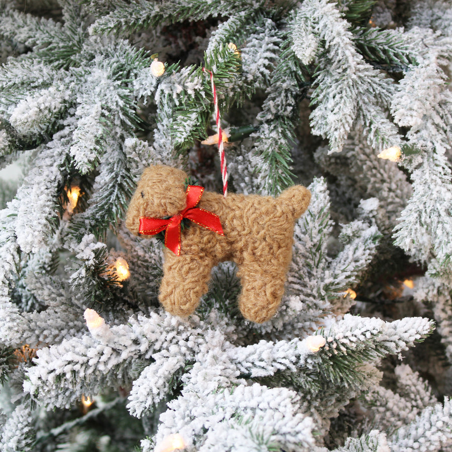 Curly Doodle Dog With Wreath Ornament (LIMITED QUANTITIES)