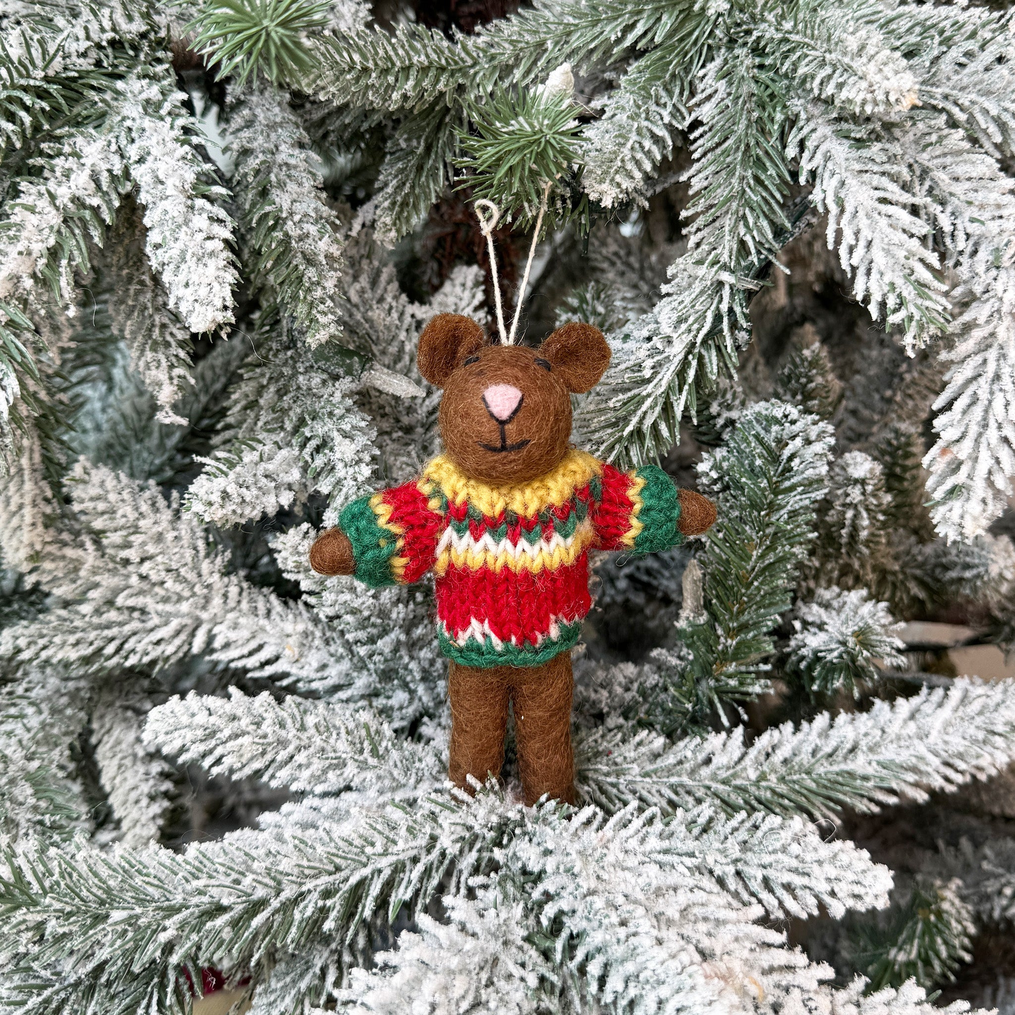 Ugly Multicolored Sweater Brown Mouse Ornament