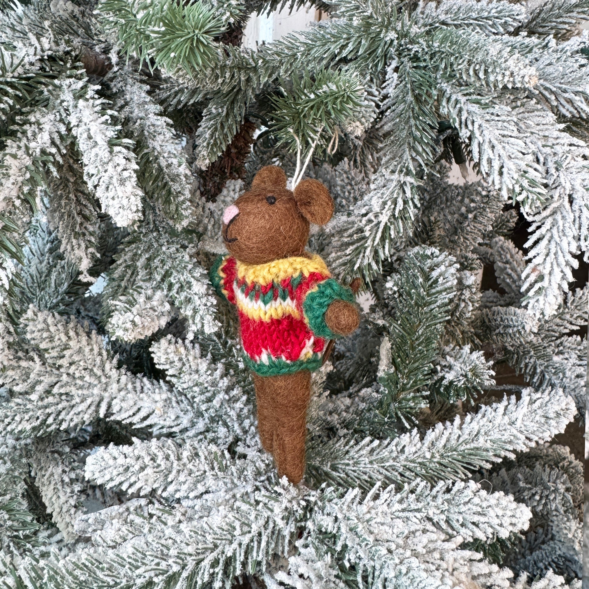 Ugly Multicolored Sweater Brown Mouse Ornament