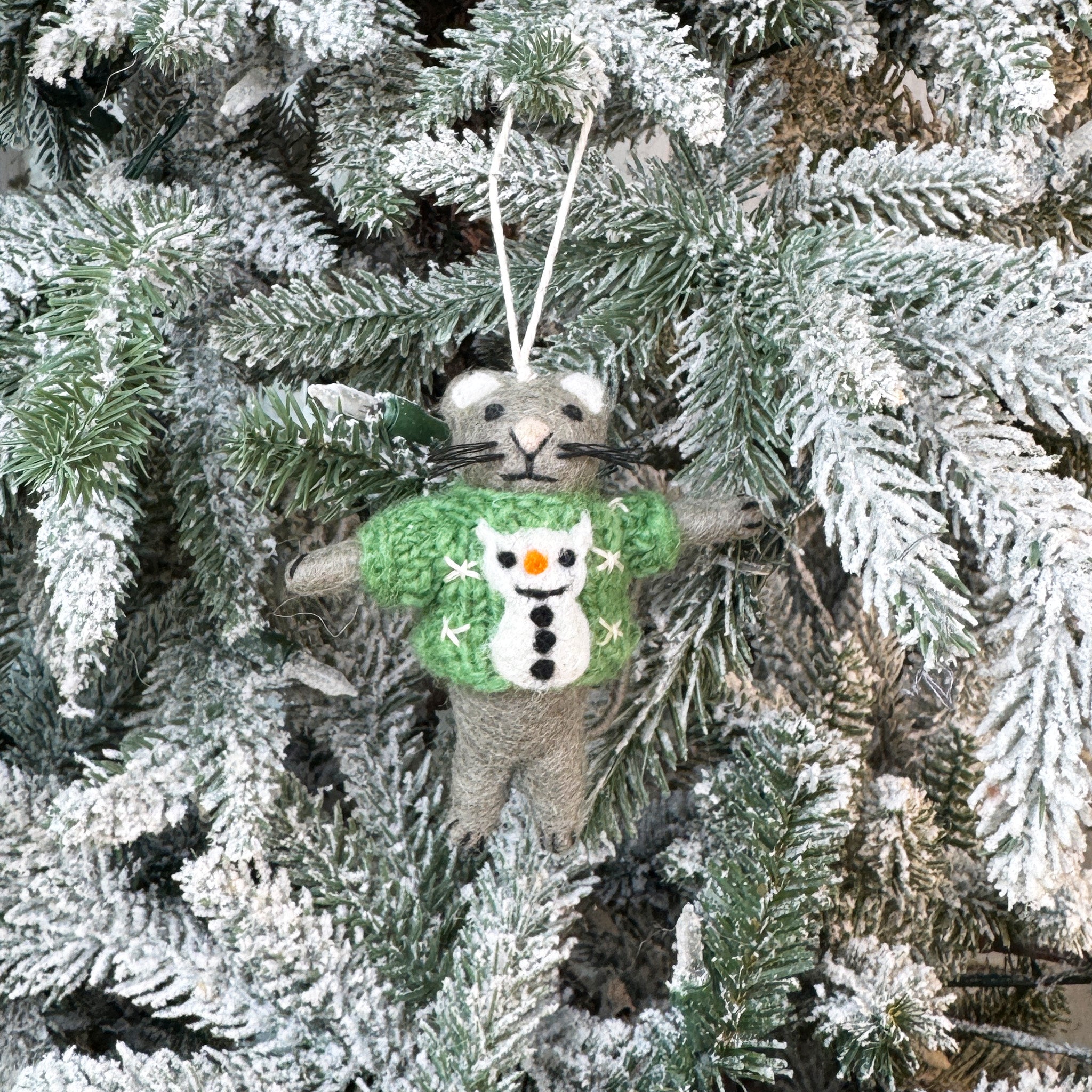 Ugly Sweater Grey Cat Ornament