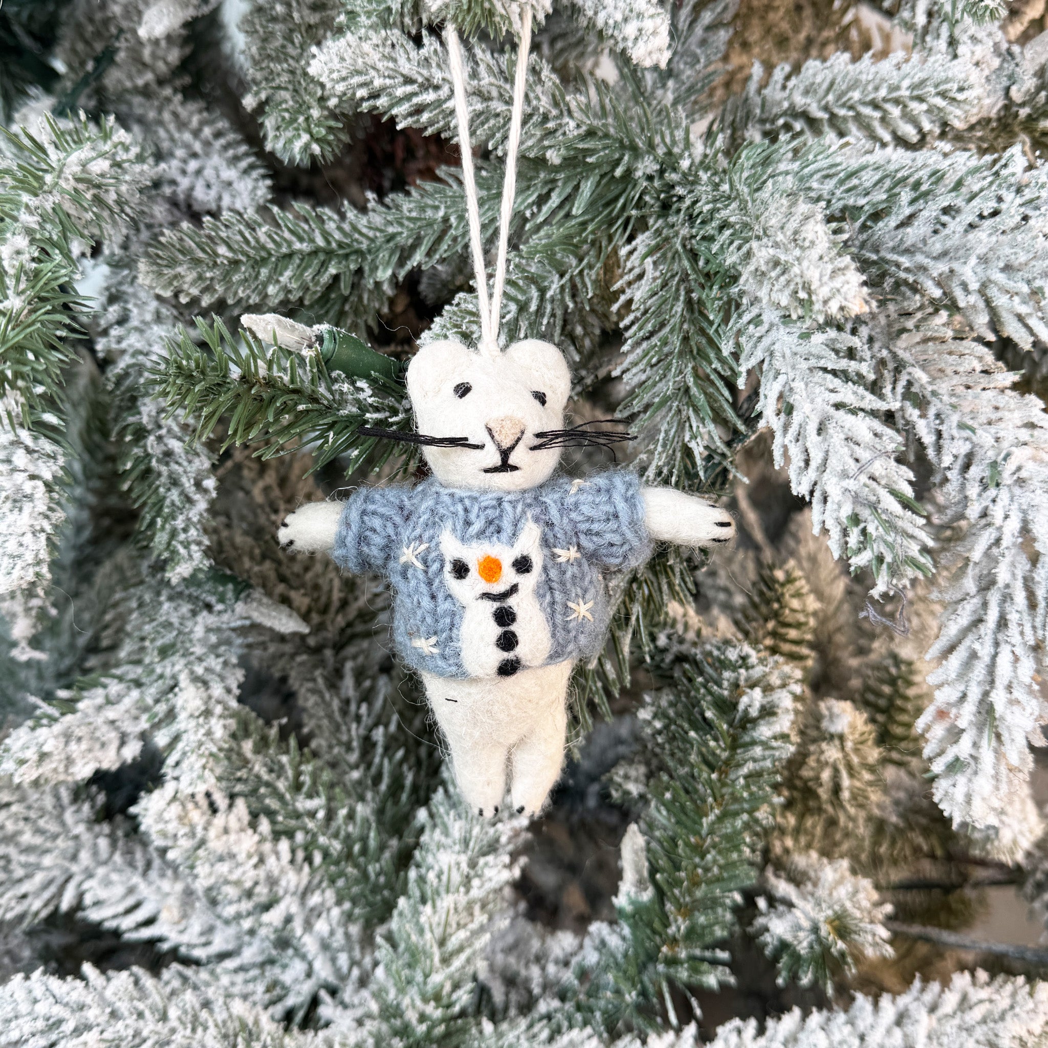 Ugly Sweater White Cat Ornament