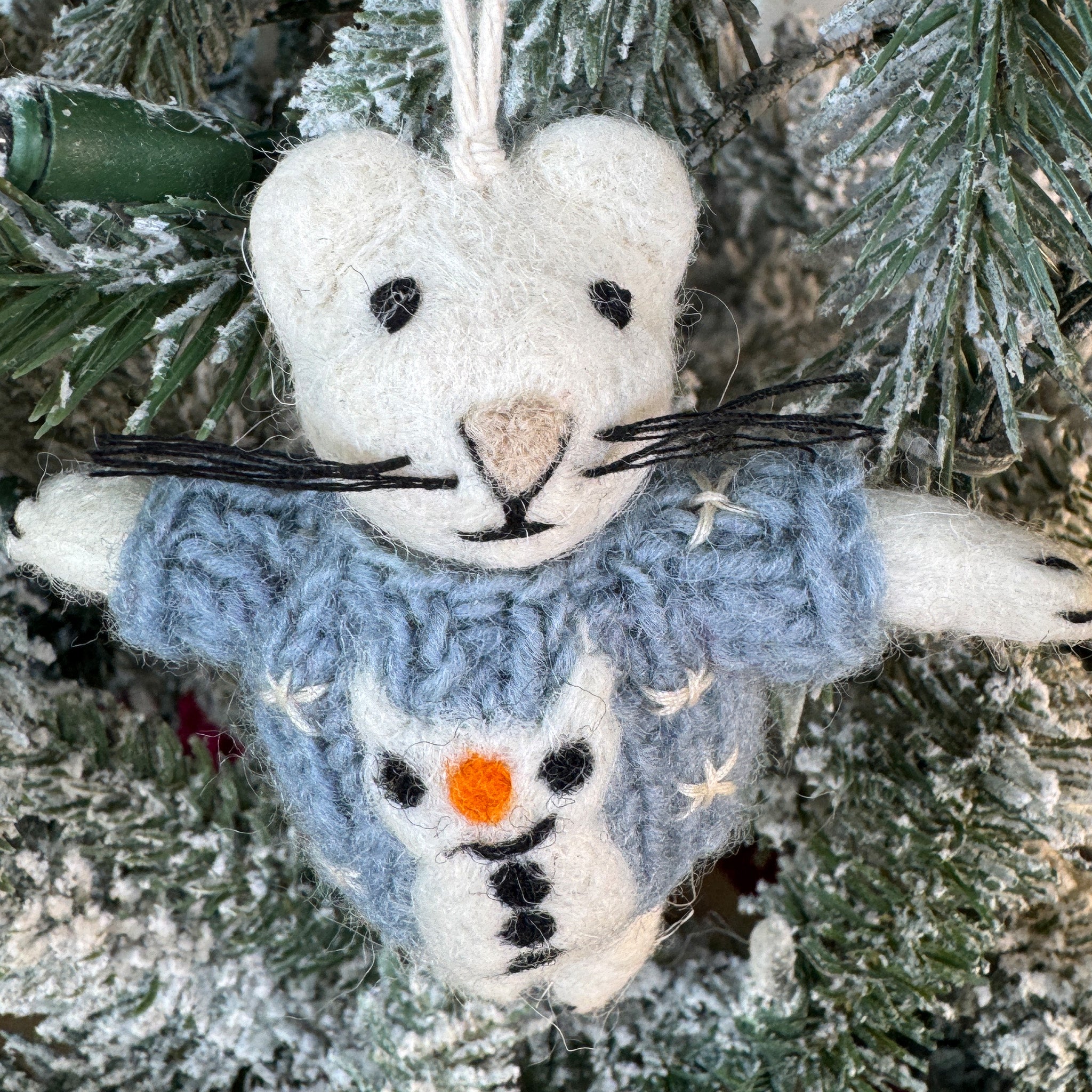 Ugly Sweater White Cat Ornament