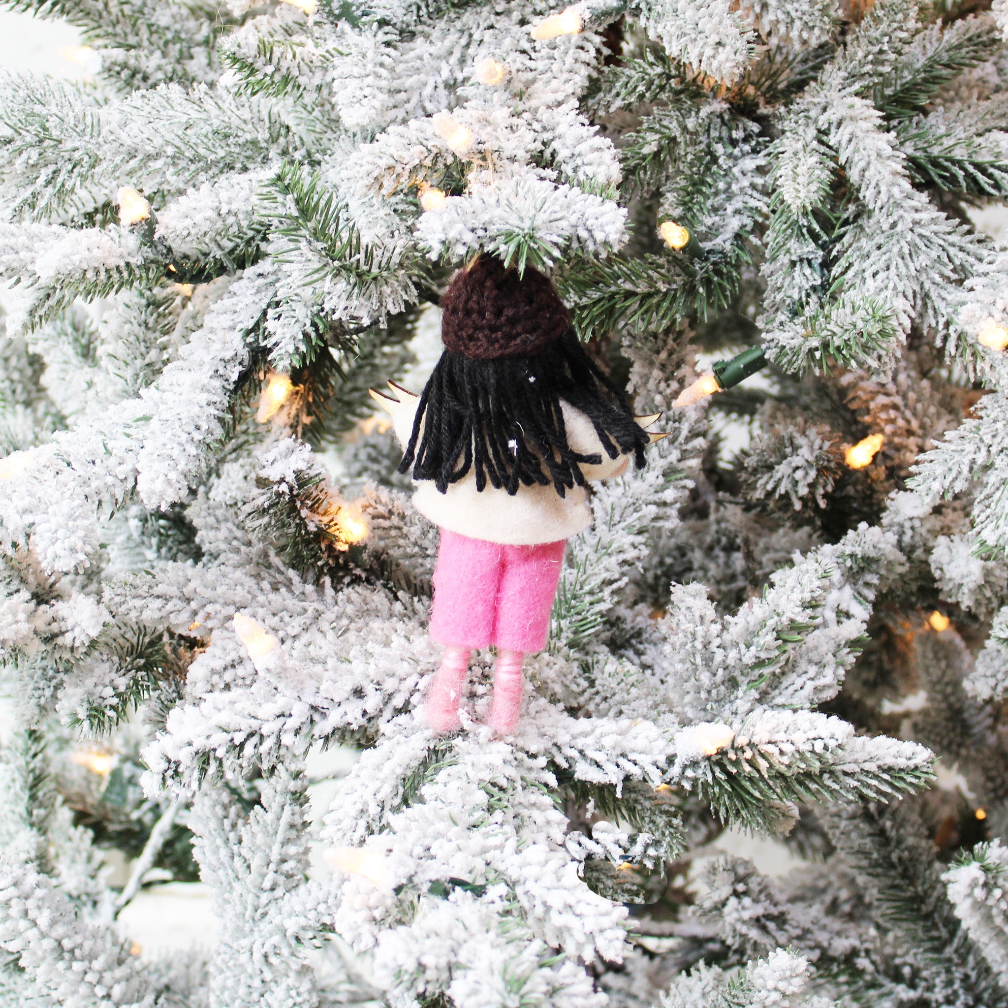 Girl Felted Wood Ornament Personalized